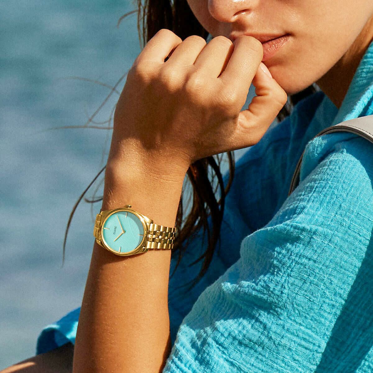 フェローチェ ペティット リーフテクスチャ プールブルー ゴールド